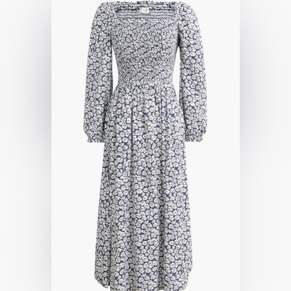 JCrew smocked daisy dress size L
3/3 sleeves square neck 
Midi length